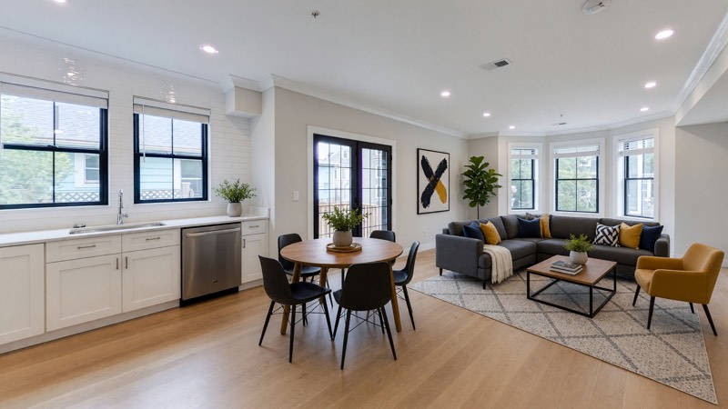 Open plan looking toward the kitchen at 285 Lamartine Street Unit 2